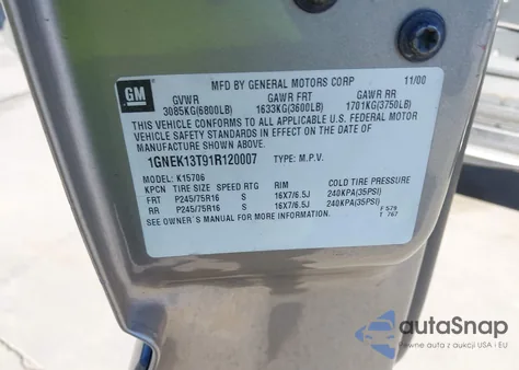 2001 Chevrolet Tahoe Ls from USA, damaged, VIN 1GNEK13T91R120007